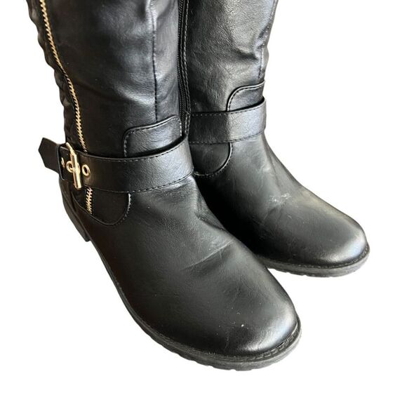 s-l500.jpg Cambridge Select Women\'s Riding Boots Black Block Heels Mid Calf Buckle Zip 7.5